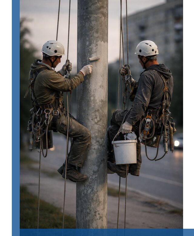 Покраска опор освещения и антикоррозийная защита в Искитиме