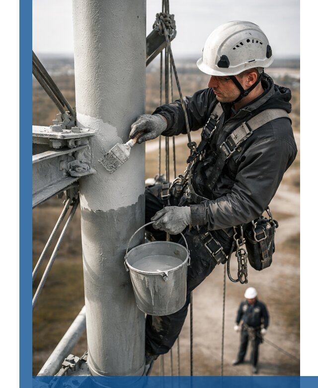 Покраска мачт связи в Искитиме промышленными альпинистами