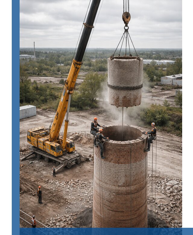 Демонтаж дымовой трубы в Искитиме с гарантиями безопасности