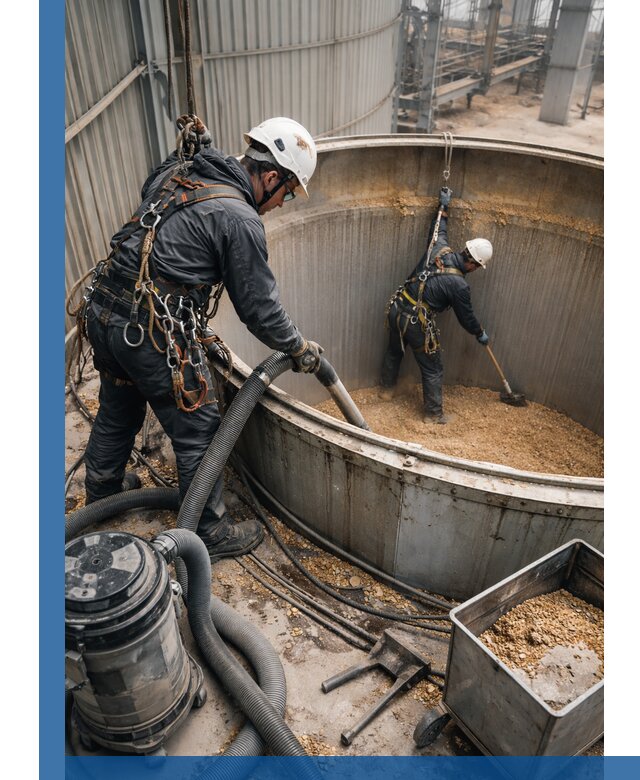 Профессиональная чистка зерновых бункеров в Искитиме с выездом