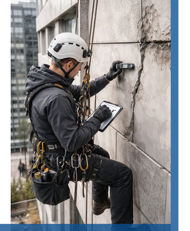 Обследование фасада альпинистами в Искитиме от 122 р. | ВЫСОТНИК-Скм