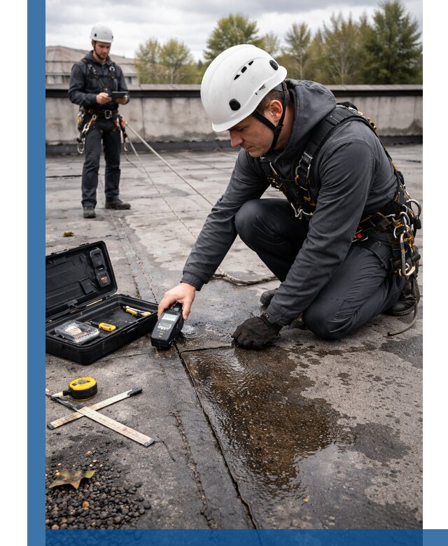 Обследование кровли на протечки и выявление дефектов в Искитиме