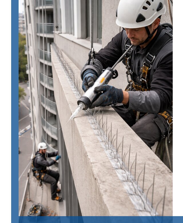 Установка шипов от птиц на фасадах и кровлях в Искитиме